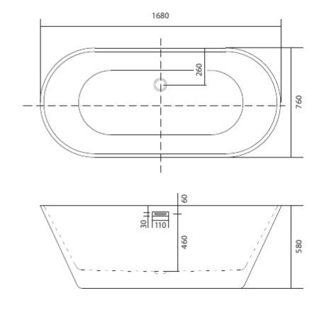 Ванна акриловая отдельностоящая Aquanet ХОРСА 1680x760x580 мм со сливом и ножками AQ-5776