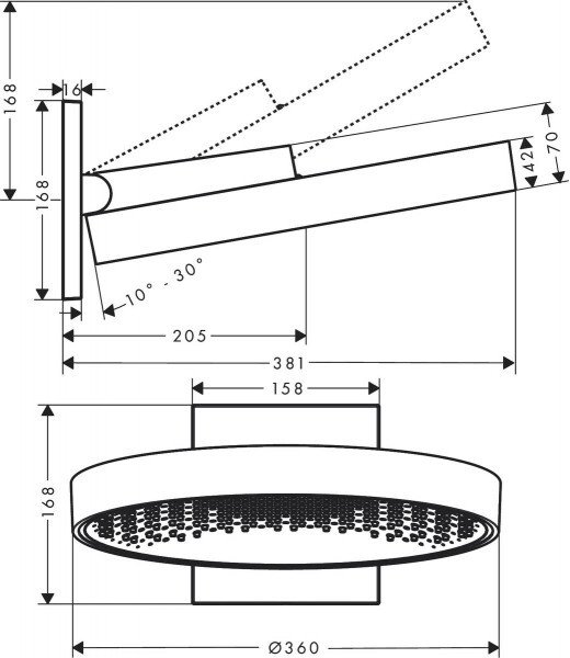 Верхний душ с настенным держателем hansgrohe Rainfinity 360 1jet 26230000
