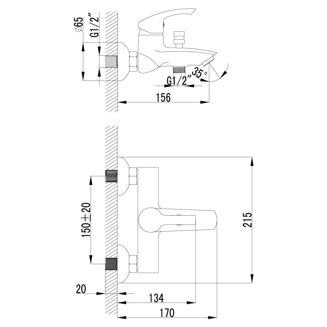 Смеситель для ванны Lemark Strike с коротким изливом и аксессуарами хром LM1102C