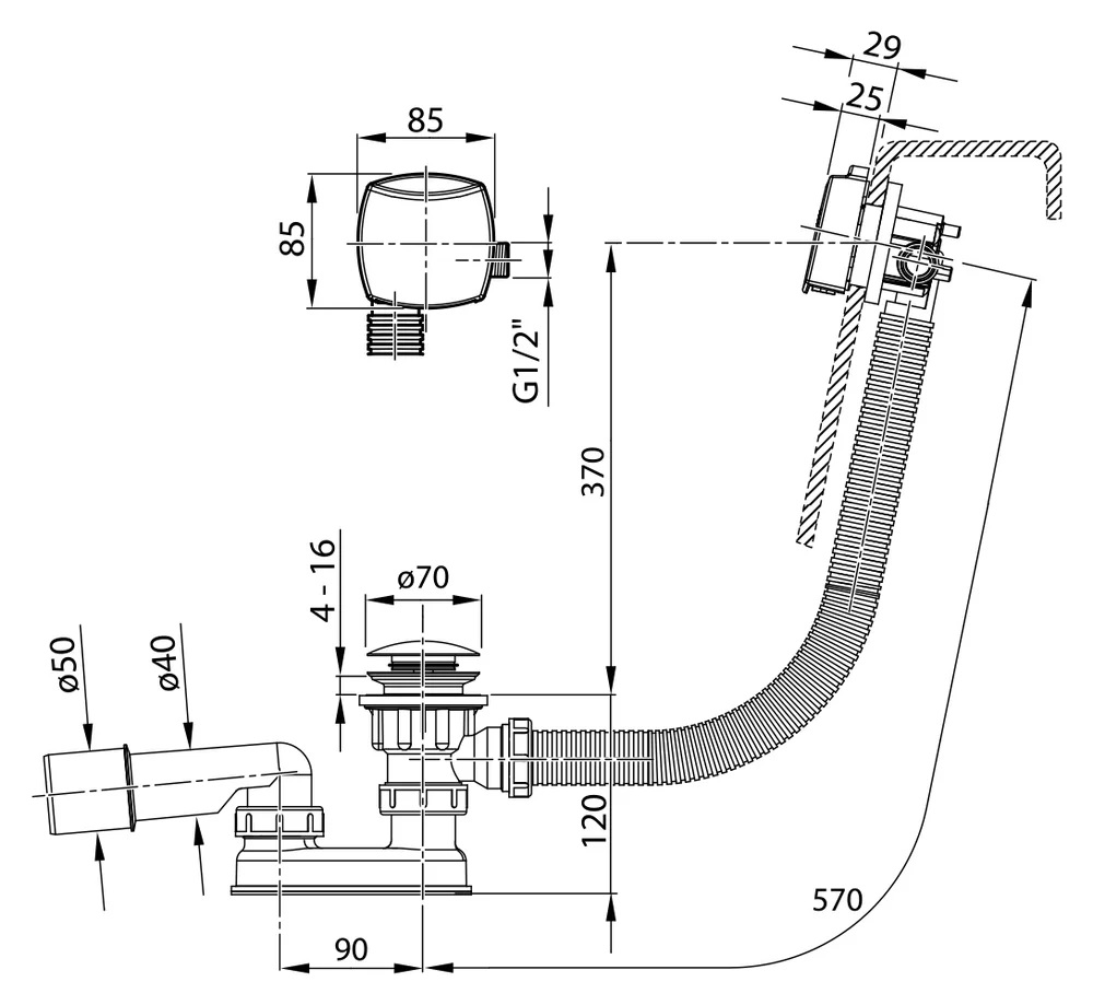 Сточный комплект с заполнением через перелив RAVAK Click-Clack хром X01440