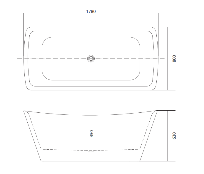 Ванна акриловая отдельностоящая Aquanet ВЕРСА 1780x800x630 мм со сливом и ножками AQ-4880