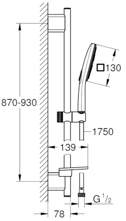 Душевой гарнитур GROHE Rainshower SmartActive 130 III штанга 900 мм хром 26587000