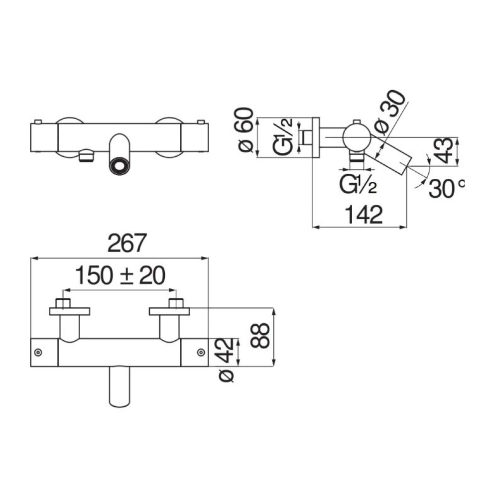 Смеситель для ванны термостатический VELIS хром VE125010/1CR
