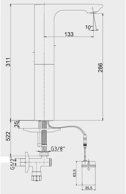 Смеситель для раковины электронный TOTO 286 мм 6 В 108108036EX