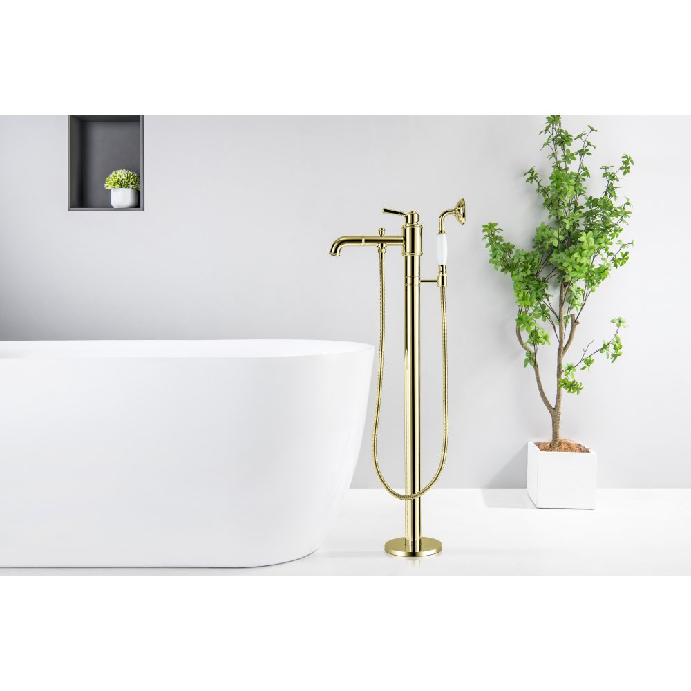 Смеситель для ванны напольный Aquanet Классик комплект полированное золото AQ1545PG