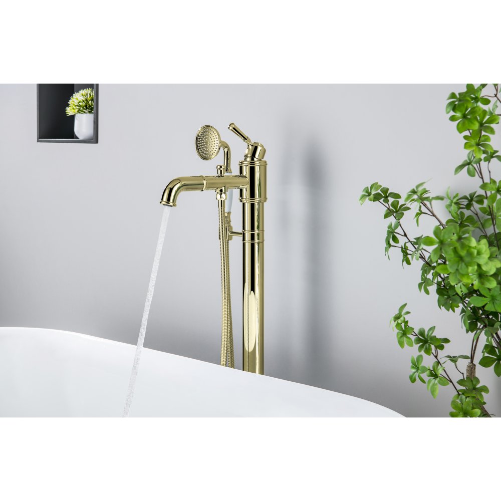 Смеситель для ванны напольный Aquanet Классик комплект полированное золото AQ1545PG