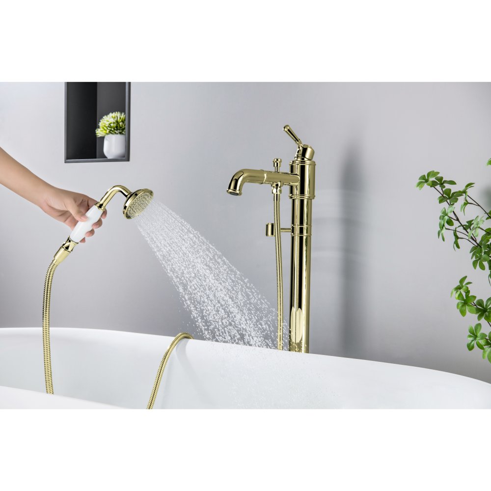 Смеситель для ванны напольный Aquanet Классик комплект полированное золото AQ1545PG