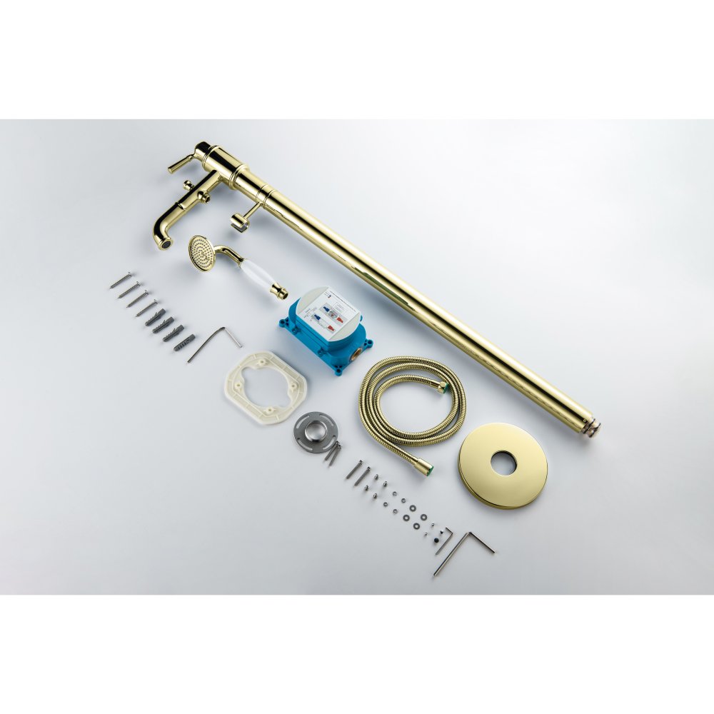 Смеситель для ванны напольный Aquanet Классик комплект полированное золото AQ1545PG