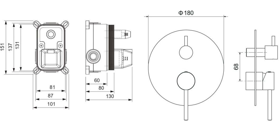 Смеситель для ванны встраиваемый Aquanet Европа 2 режима внешняя и скрытая часть хром AQ1346CR
