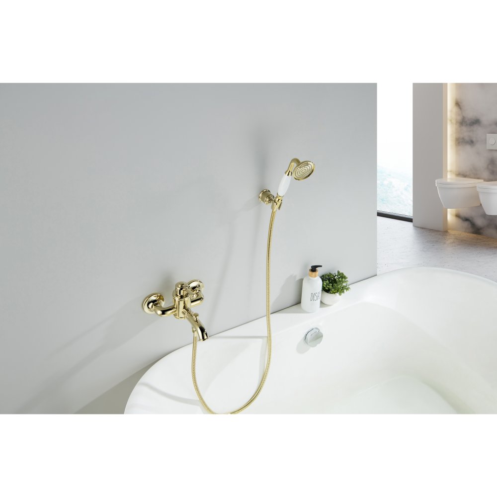 Смеситель для ванны Aquanet Классик с душевым набором полированное золото AQ1549PG