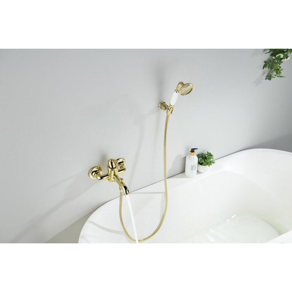 Смеситель для ванны Aquanet Классик с душевым набором полированное золото AQ1549PG