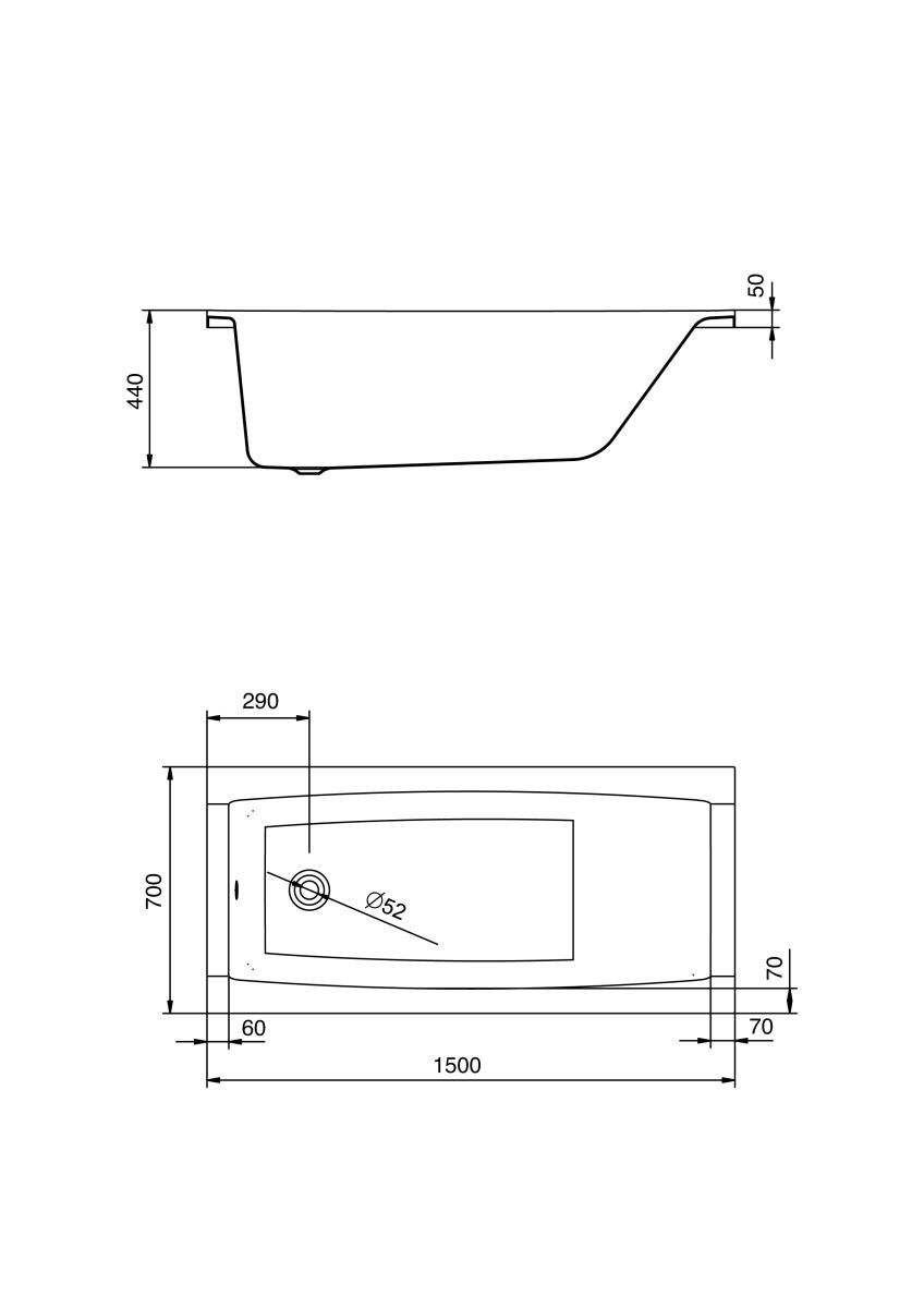 Ванна акриловая прямоугольная Santek САНТОРИНИ 150х70 см белая 1.WH30.2.497