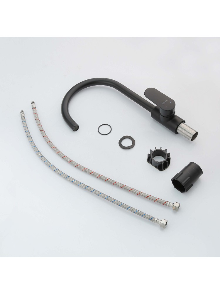 Смеситель для кухни Aquanet Ника полукруглый излив матовый черный AQ1882MB