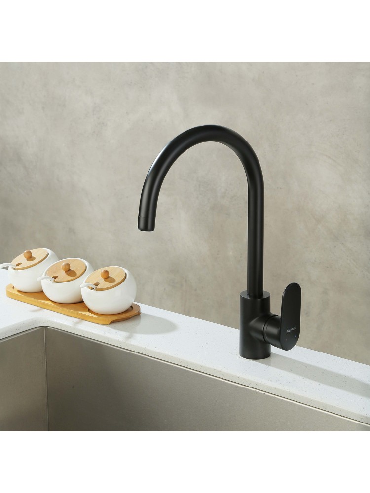 Смеситель для кухни Aquanet Ника полукруглый излив матовый черный AQ1882MB