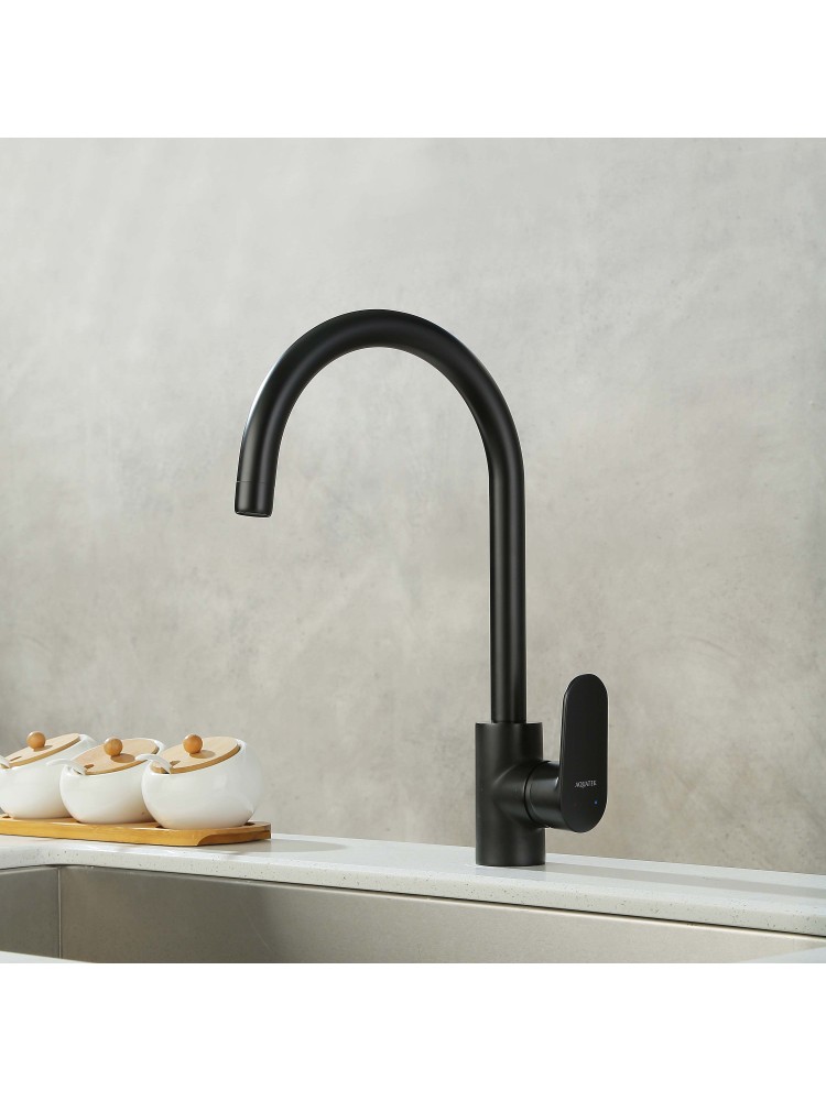 Смеситель для кухни Aquanet Ника полукруглый излив матовый черный AQ1882MB
