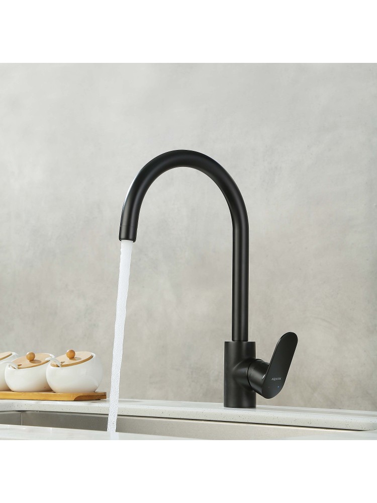 Смеситель для кухни Aquanet Ника полукруглый излив матовый черный AQ1882MB