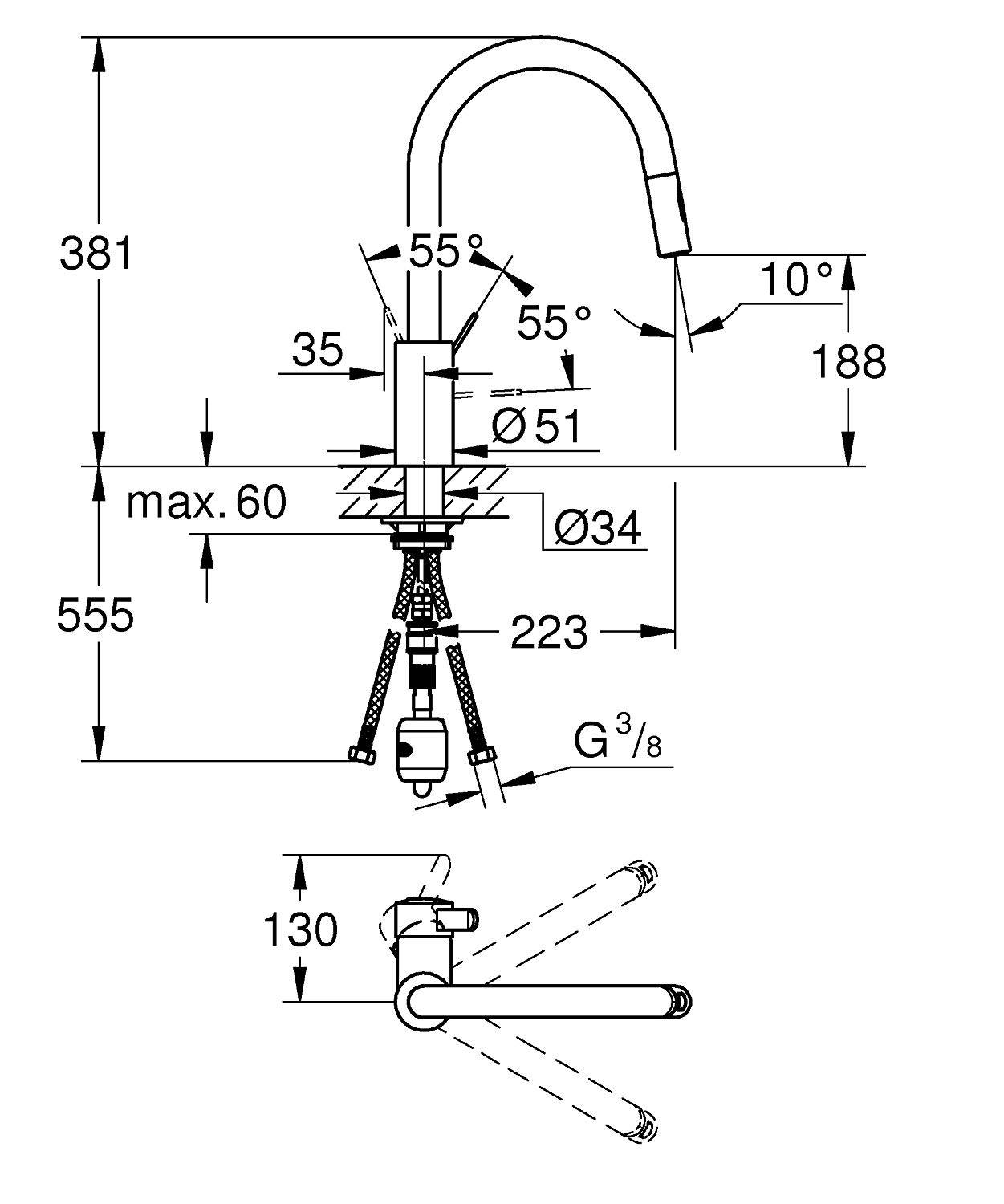 Смеситель для кухонной мойки GROHE Eurosmart Cosmopolitan высокий излив хром 31481001