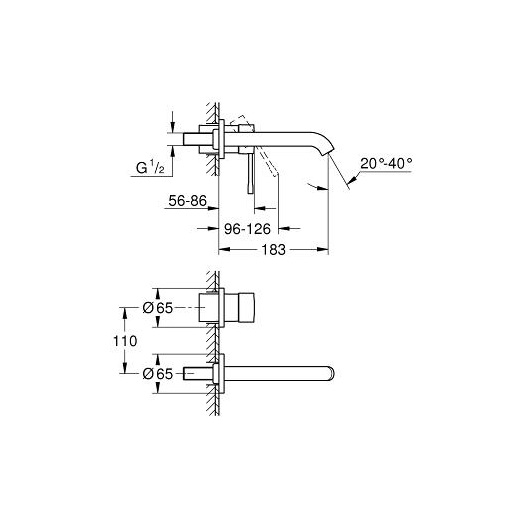 Смеситель для раковины настенный GROHE Essence M-Size на 2 отверстия хром 19408001