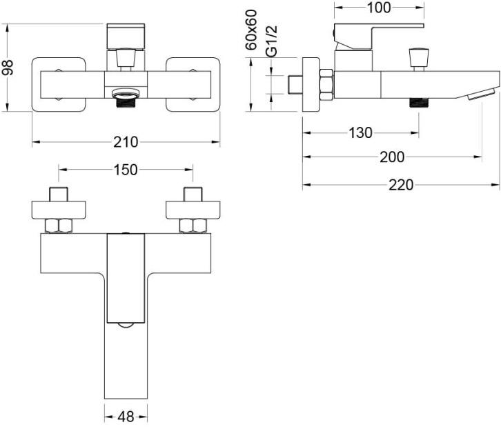 Набор смесителей Aquanet Либра Set 3 в 1 (AQ1610CR+AQ1640CR+AQ2019CR) AQ1630CR