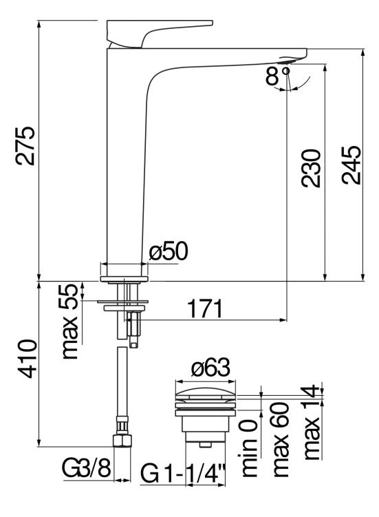 Смеситель для раковины Giulini G. YO высокий YO126128/2CR
