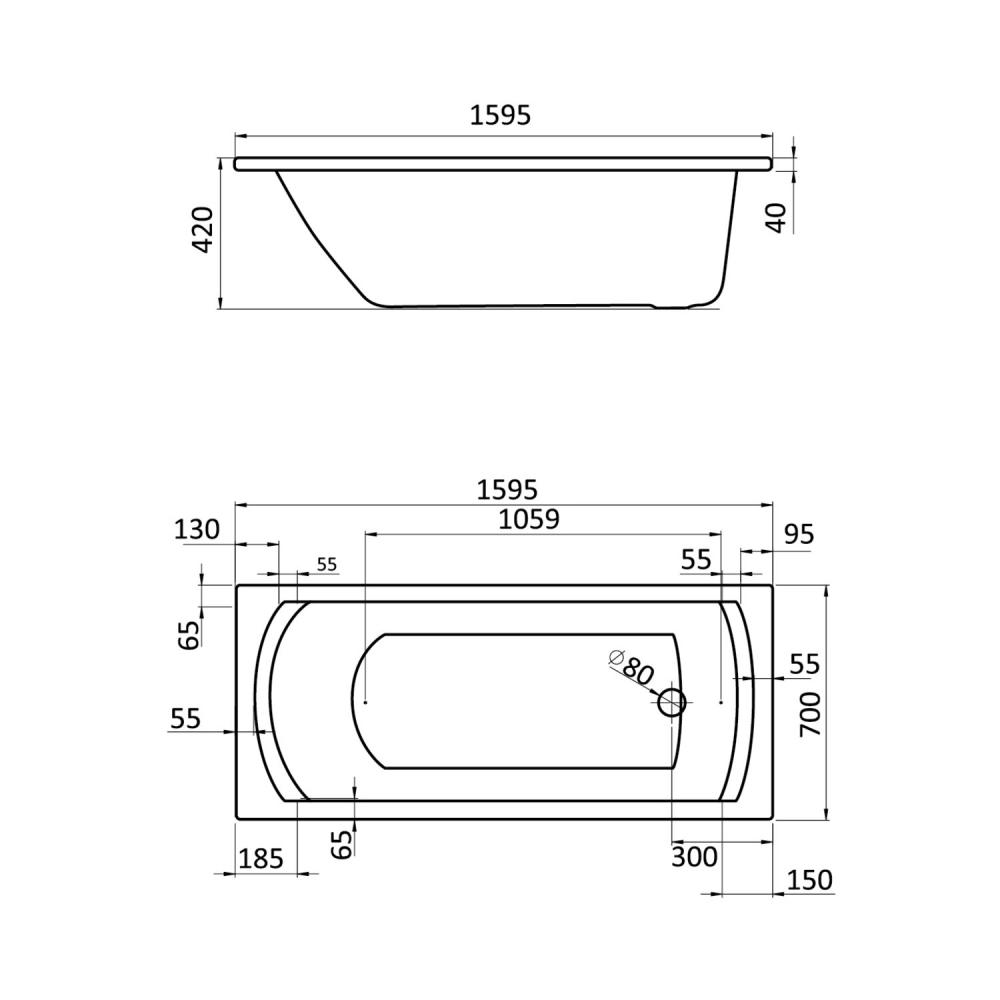 Ванна акриловая Santek Монако 160х70 см прямоугольная белая 1.WH11.1.977