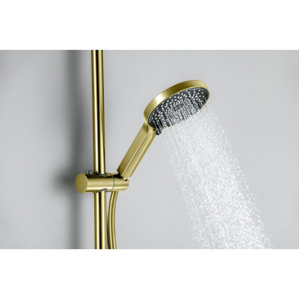 Смеситель для ванны Aquanet Лугано с душевым гарнитуром 3jet шлифованное золото AQ1748BG