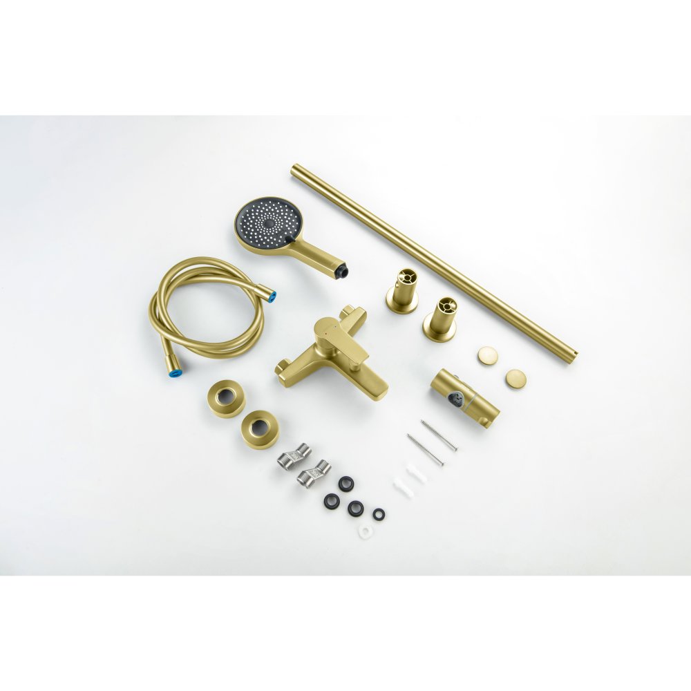 Смеситель для ванны Aquanet Лугано с душевым гарнитуром 3jet шлифованное золото AQ1748BG