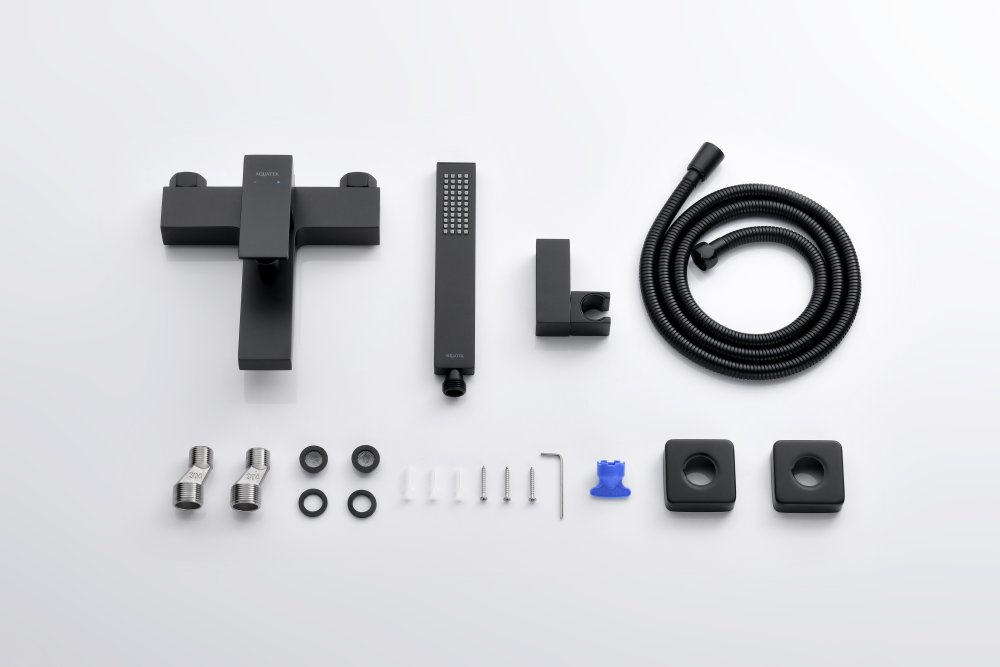 Смеситель для ванны Aquanet Libra с душевым набором 1jet черный матовый AQ1649MB