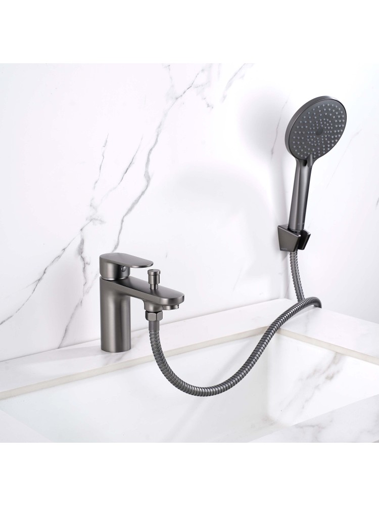 Смеситель на борт ванны Aquanet Ника на 1 отверстие оружейная сталь AQ1844BGM