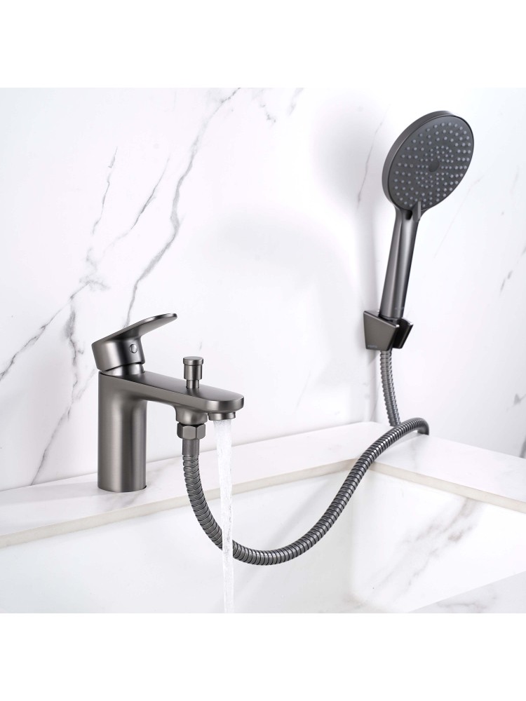 Смеситель на борт ванны Aquanet Ника на 1 отверстие оружейная сталь AQ1844BGM