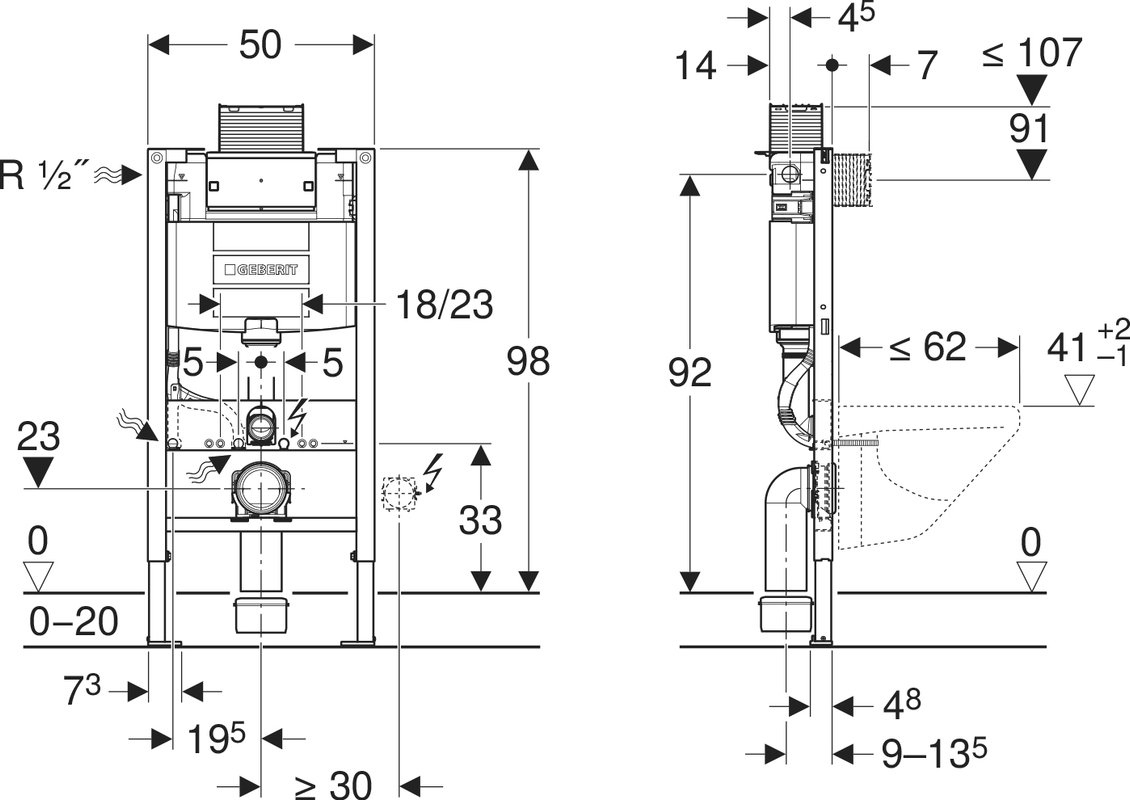 Инсталляция для подвесного унитаза Geberit Duofix 98 см бачок Omega 12 см 111.030.00.2