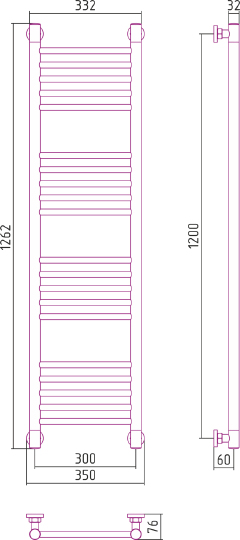 Полотенцесушитель водяной Сунержа Богема+ 300x1200 мм без покрытия 00-0220-1230