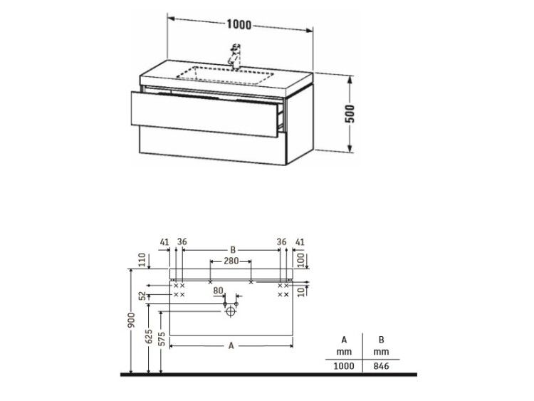 Тумба с раковиной Duravit L-Cube подвесная 1000x480x500 мм базальт матовый LC6928O4343