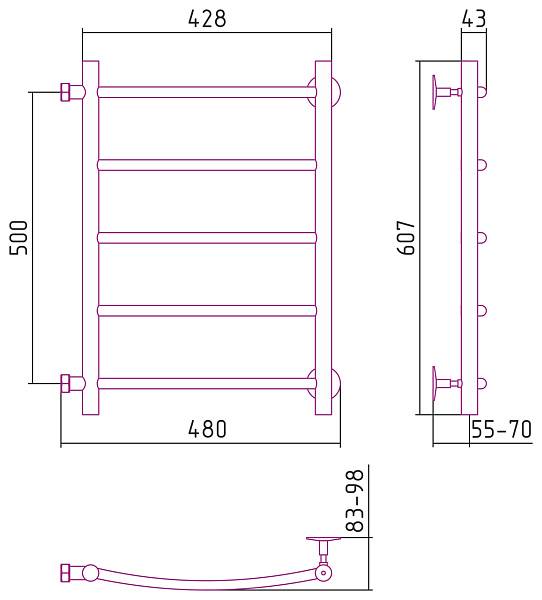 Полотенцесушитель водяной Стилье Версия-Б2 40x50 см черный 17612-5040