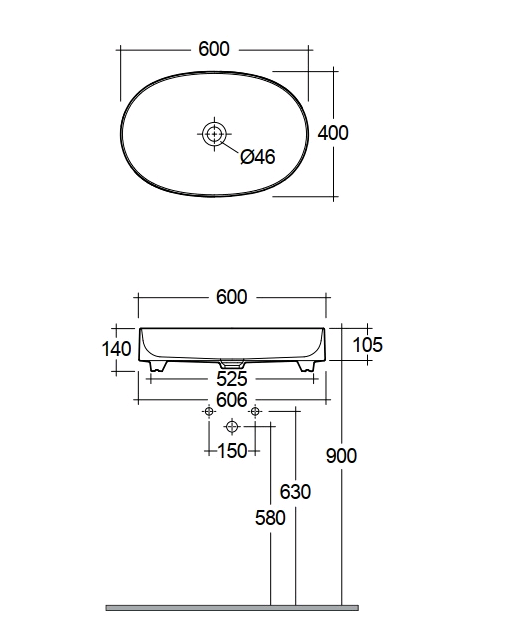 Раковина накладная Kludi RESA O 600x400 мм белый матовый 58CW2053