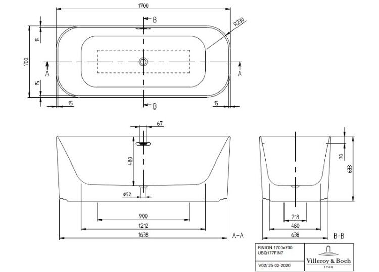 Ванна отдельностоящая Villeroy & Boch Finion 1700x700x480 мм Quaryl альпийский белый/Gold UBQ177FIN7A300V101