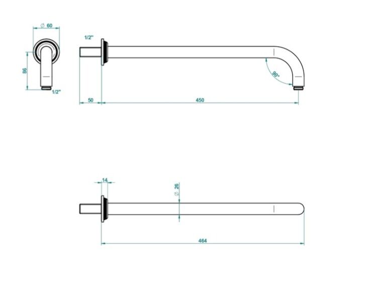 Держатель верхнего душа THG West Coast With Metal Lever Handle настенный 450 мм никель U9DB0184L