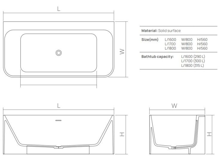 Ванна DEA Design Modern 1600x800x560 мм отдельностоящая Solid Surface цвет Dark Green DD8665 1600 11