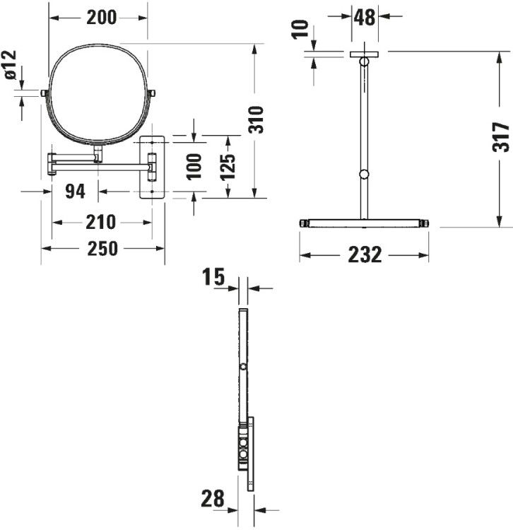 Косметическое зеркало Duravit D-Code настенное 3-кратное увеличение хром 0099121000