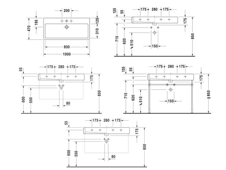 Раковина Duravit Vero 1000x470 мм 1 отверстие для смесителя 0454100000