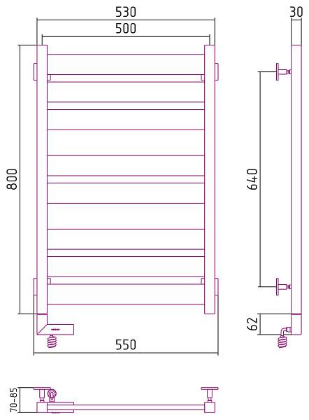 Полотенцесушитель электрический Сунержа Центурион 2.0 500x800 мм левый матовый белый 30-5602-8050