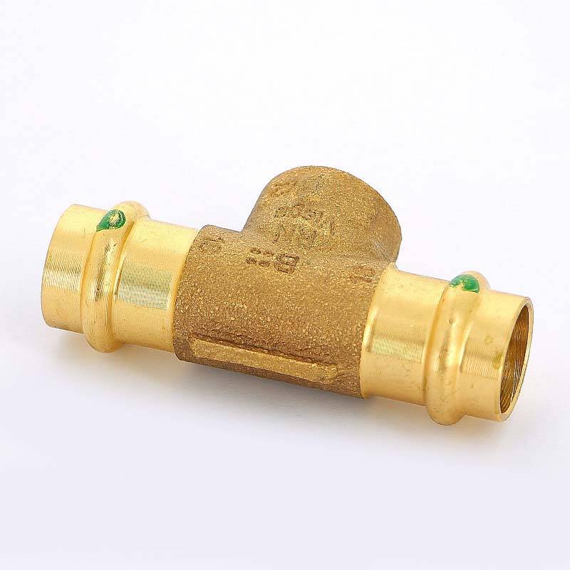 Тройник пресс-В Viega Sanpress 18х1/2х18 бронза 281359