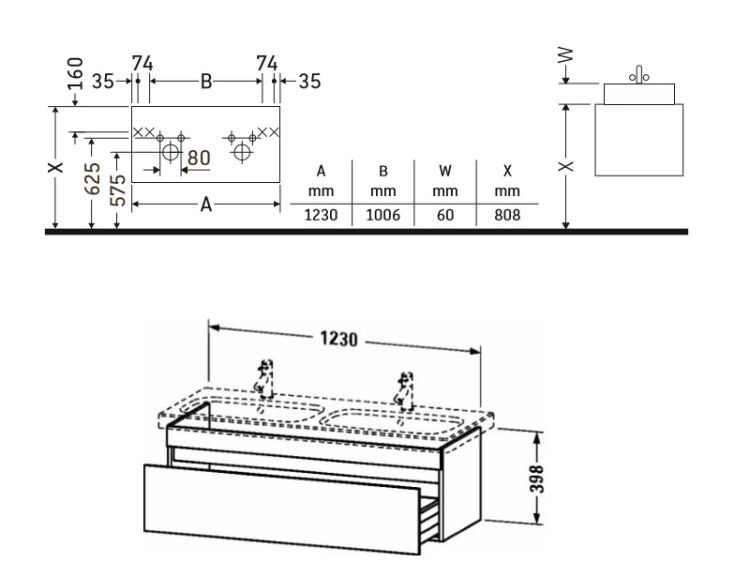 Тумба под раковину Duravit DuraStyle подвесная 1230x448x398 мм 1 ящик орех натуральный DS639807979