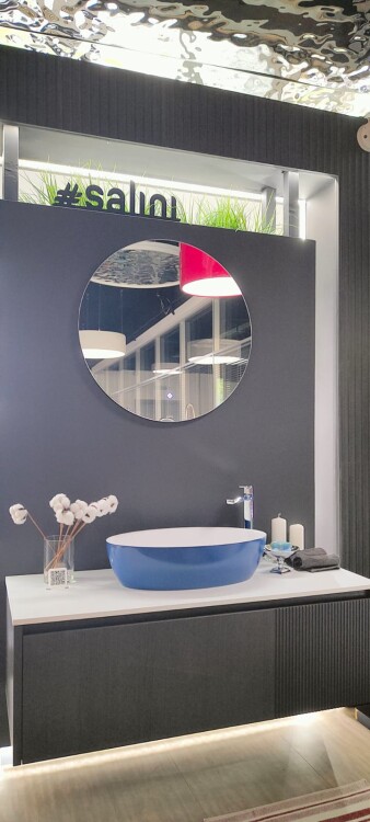 Комплект мебели Salini Domino тумба раковина зеркало подсветка донный клапан 2 коврика дуб графит RAL 5000 SaliniDominoSet