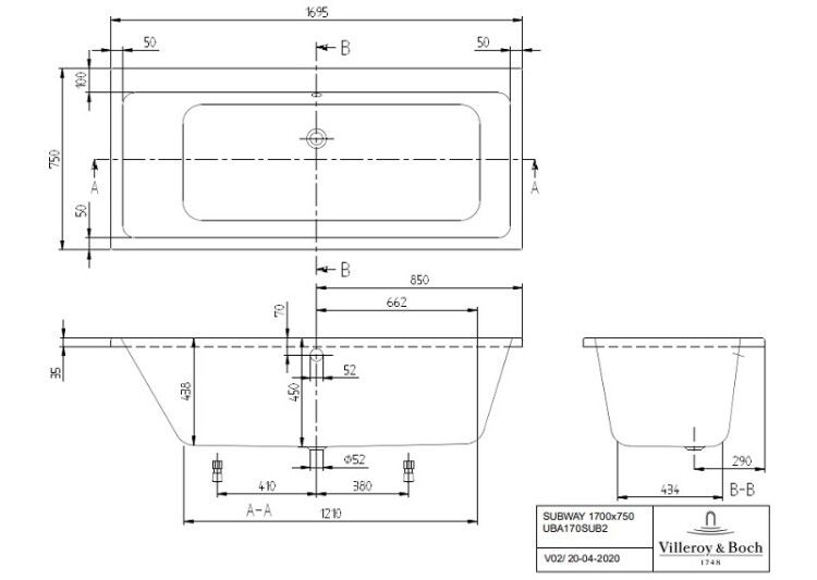 Ванна Villeroy & Boch Subway 1700x750 мм белый альпийский UBA170SUB2V01
