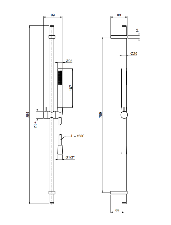Душевой гарнитур FIMA Carlo Frattini Sliding rail 25x187 мм 855 мм хром F2150CR