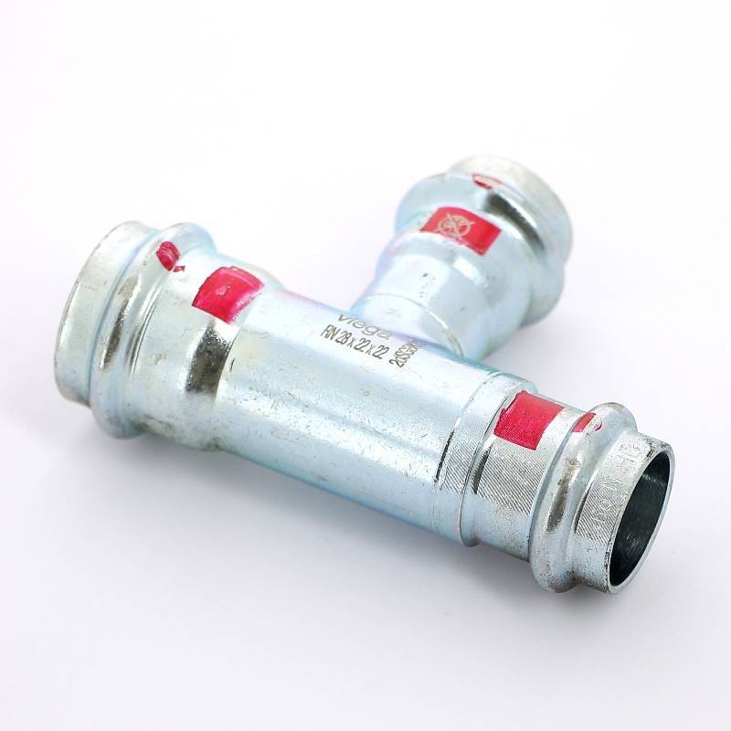 Тройник пресс Viega Prestabo оцинкованная сталь 28х22х22 мм 642693