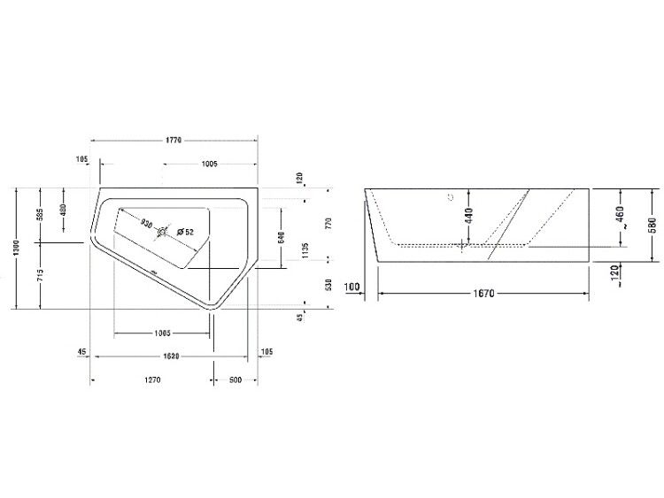 Ванна акриловая Duravit Paiova 5 177х130 см асимметричная правая 700395000000000
