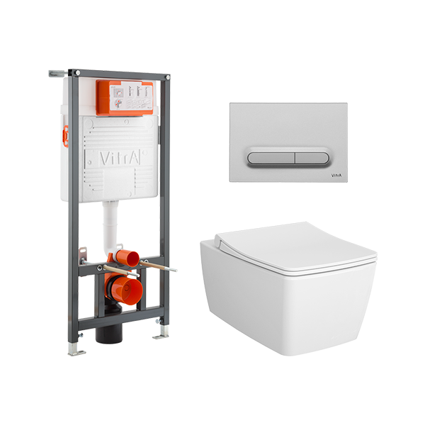 Комплект унитаз подвесной VitrA Metropole с инсталляцией и кнопкой матовый хром 9820B0037201