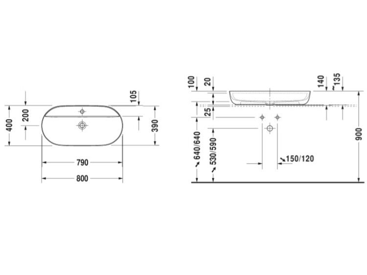 Раковина Duravit Luv 800x400 мм с 1 отверстием для смесителя цвет белый 0380800000